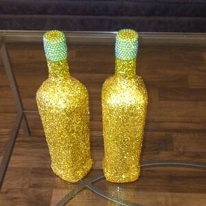 Gold Glitter with Green and Gold Tops  Decorative Bottles